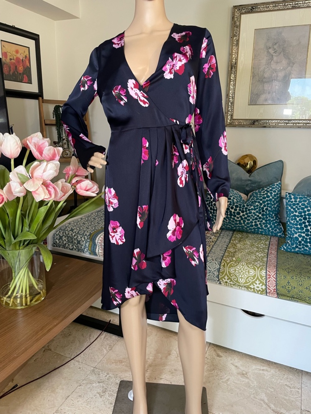 NWT Joie Miltona Floral Silk-Look Wrap Dress